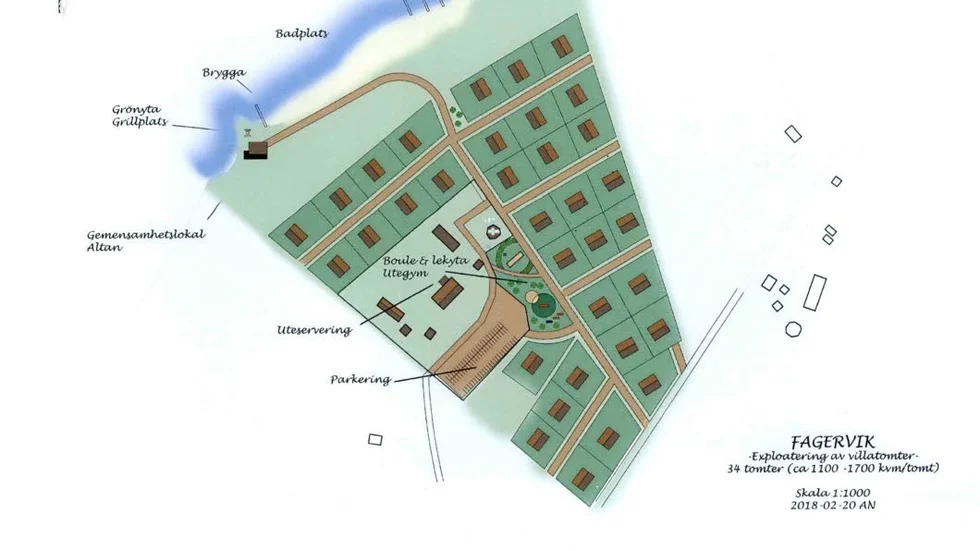Totalt rör det sig om 34 villatomter med generös byggrätt som exploatörerna vill uppföra.