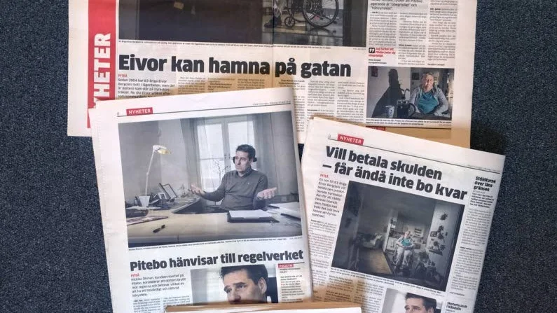 MER OM HYRESKONFLIKTEN: Artiklarna: ”Eivor kan hamna på gatan” 30/4, ”Pitebo beter sig oetiskt” 30/4, ”Pitebo hänvisar till regelverket” 30/4
”Vill betala av skulden - får ändå inte bo kvar” 7/5, insändaren: ”Obegripligt av Pitebo” 7/5.