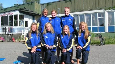 Finspångstjejerna, övre rad från vänster, Frida Eriksson, Jennie Halvarsson, Loe Hellström Nedre fr vr. Lisa Eriksson, Frida Hellström, Elin Melvinger, Klara Hellström.
