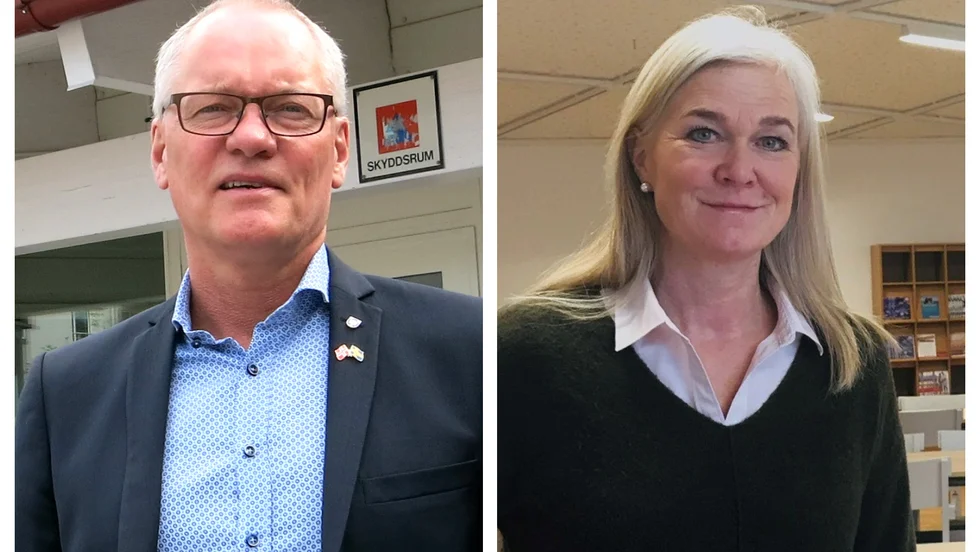 Kommunalrådet Olov Holst (M) och oppositionsrådet Marie Axelsson (S).
