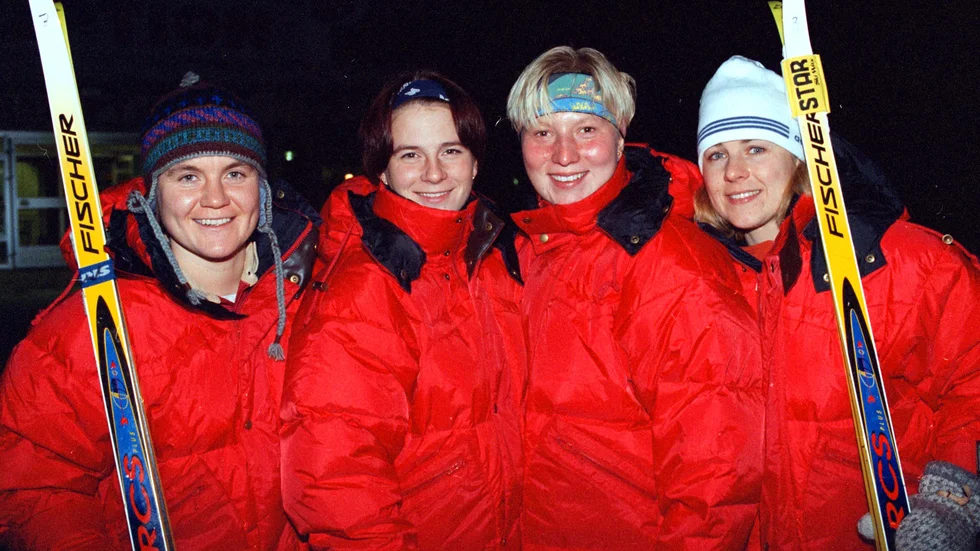 Dessa skidtjejer ingick under alla fem åren i det Ski Team-lag som såg till att sätta Arvidsjaur på skidkartan igen. Från vänster Kicki Eskilsson, Maria Lundström, Annika Jonsson och Anna Gåvfels.