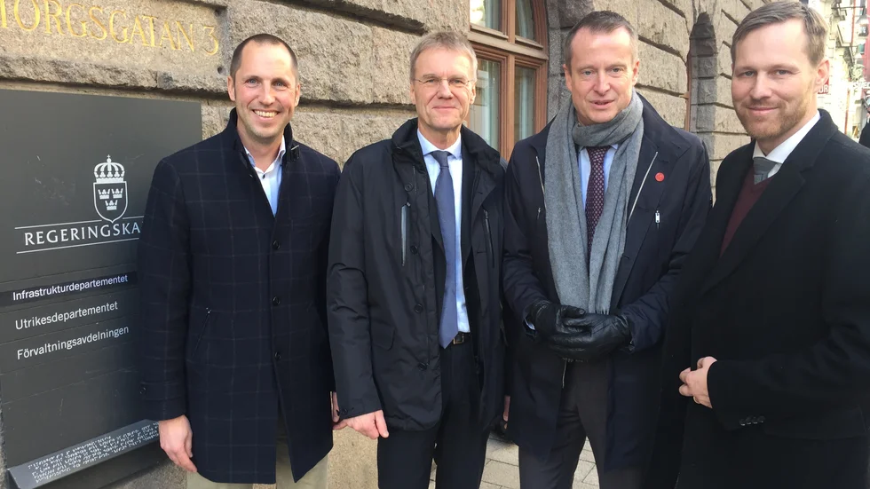 Kommunstyrelsens ordförande Erik Pelling (S), landshövding Göran Enander, energiminster Anders Ygeman (S) och regionråd Björn-Owe Björk (KD).