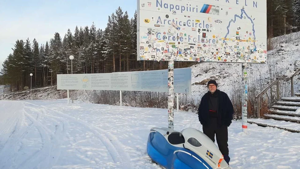 Alve Henricson stannade till vid Polcirkeln på sin väg mot Jokkmokk och vidare mot Nordkap.