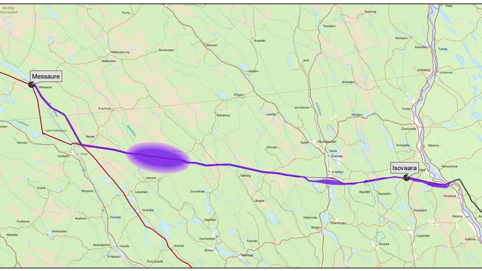 Förslaget är att dra ledningen efter redan befintligt stamnät. Ellipsen som är markerad på kartan, i Gällivare kommun, är ett område där Svenska kraftnät vill ha en utredning innan dragningen fastställs.