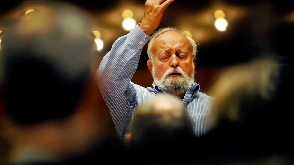 Krzysztof Penderecki i Bergwaldhallen i Stockholm vid Östersjöfestivalen 2008. Arkivbild.