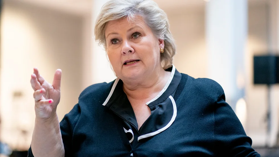 Norges statsminister Erna Solberg ber om vaccinpengar tillsammans med sina kollegor från bland annat Frankrike och Tyskland. Arkivfoto.