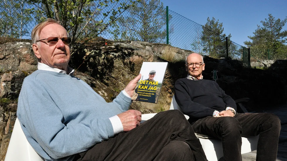De nära vännerna Lennart Samuelsson (till vänster) och Johan Fenger-Krog. Tillsammans har de skrivit Lennarts memoarer "Det här kan jag". Det har skett genom långa samtal där Johan har antecknat och renskrivit det händelserika liv som Lennart levt i sitt hittills 85-åriga liv.