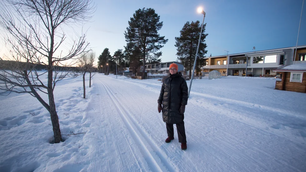 Annika Eriksson och hennes familj såg från köksfönstret hur älgen gick till anfall mot turisten på elljusspåret.