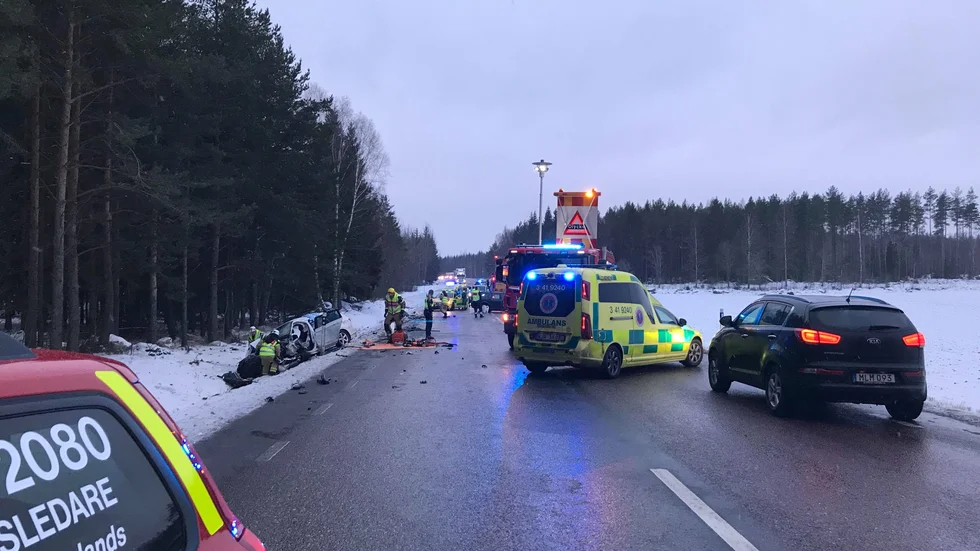 Olycka på väg 56 i februari 2018. 
