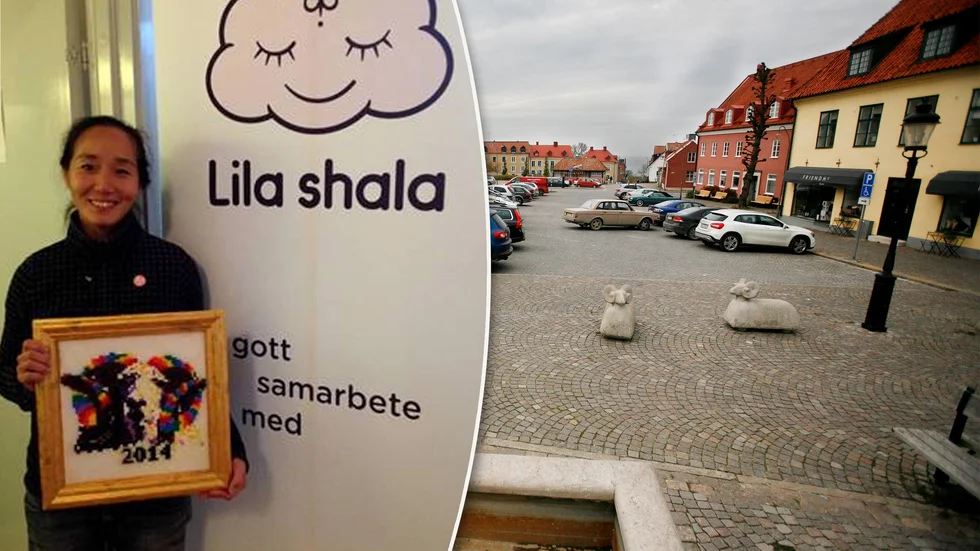 Lila shala vid Södertorg fortsätter till och med almedalsveckan 2002.