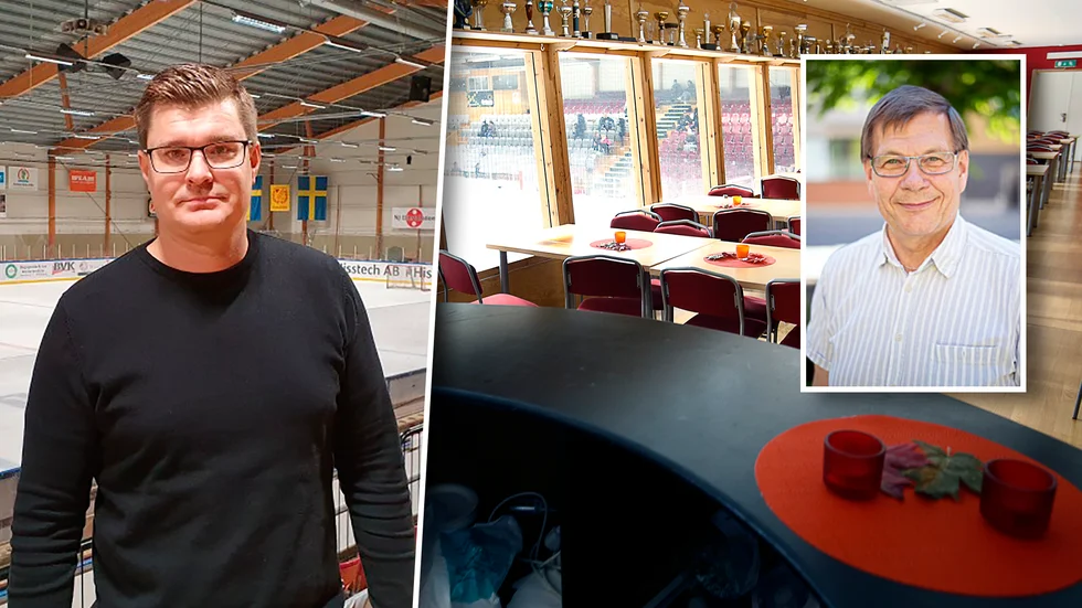 Anders Björk till vänster är klubbchef i Linden Hockey. Infälld till höger är Geerth Gustavsson (S), ordförande i miljö- och räddningstjänstnämnden.