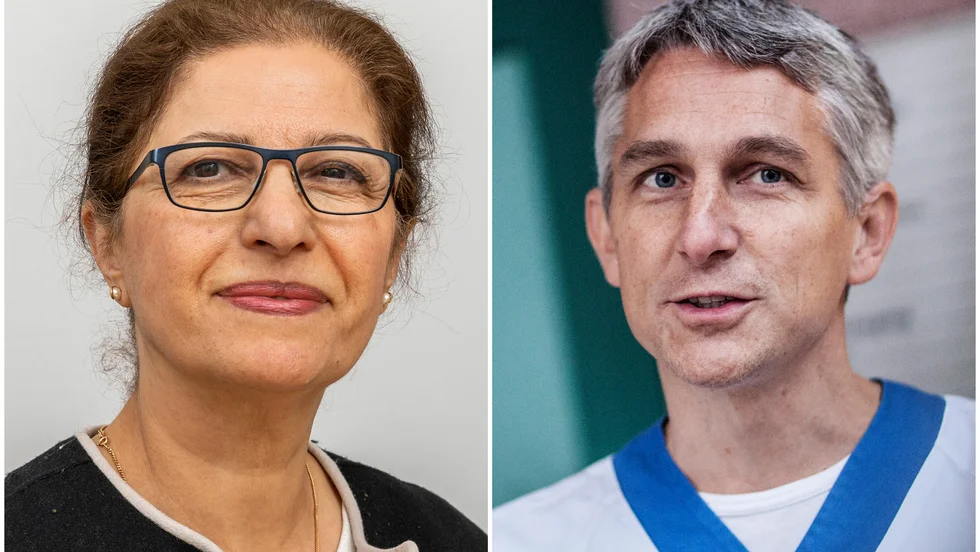 Masoumeh Rezapour Isfahan,i verksamhetschef på kvinnokliniken, och Fredrik Sund, verksamhetschef för infektionssjukdomar.