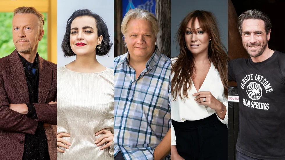 Säsong 15 av "Stjärnorna på slottet": Ernst Billgren, Shima Niavarani, Kjell Wilhelmsen, Charlotte Perrelli och Ola Rapace. Pressbild.
