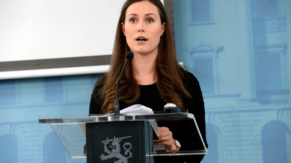Finlands statsminister Sanna Marin när hon på onsdagen meddelade beslutet om att isolera Nyland.