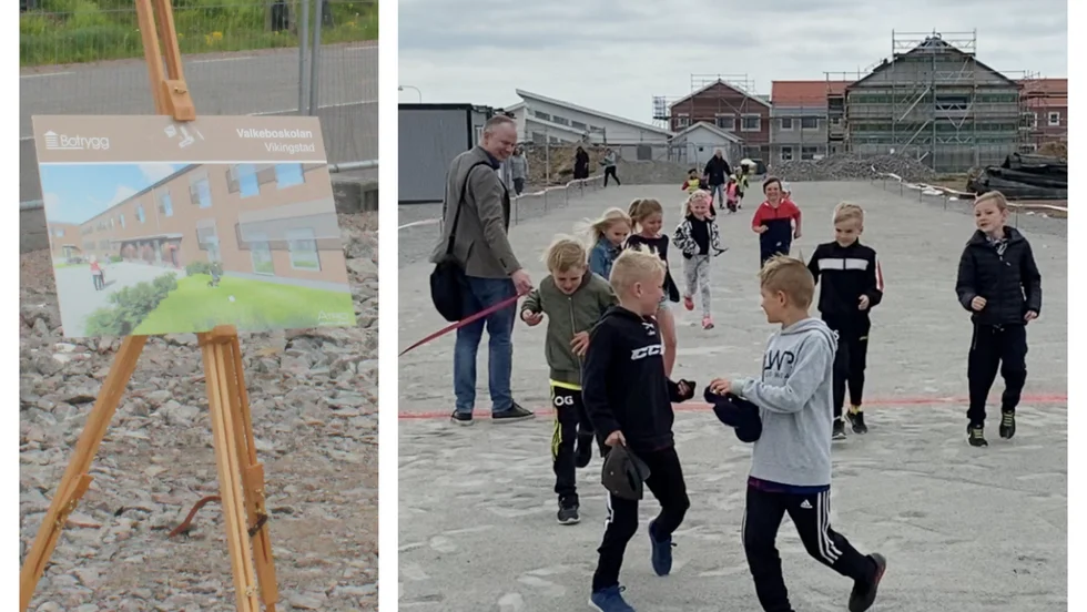 Istället för det klassiska "första spadtaget" anordnades ett lopp för blivande elever vid platsen där Valkeboskolan byggs. Barn- och utbildningsnämndens ordförande Erik Östman (M) tog emot vid målgången.