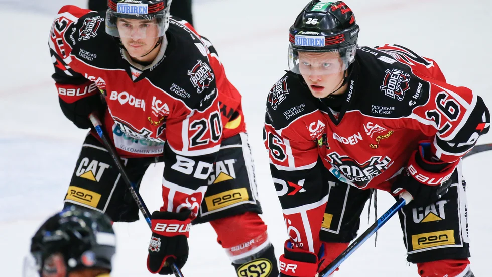 Boden Hockeys Tommy Wargh och Sebastian Huczkowski.
