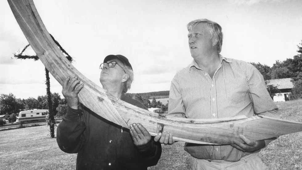 Thure Lymar och Hans Ekström i färd med att bygga ett autentiskt vikingaskepp.