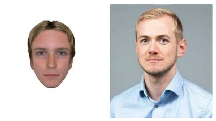 Exempel på bild som utvärderarna tyckte var lätt att matcha med rätt foto. Bilden till vänster är framtagen utifrån dna.