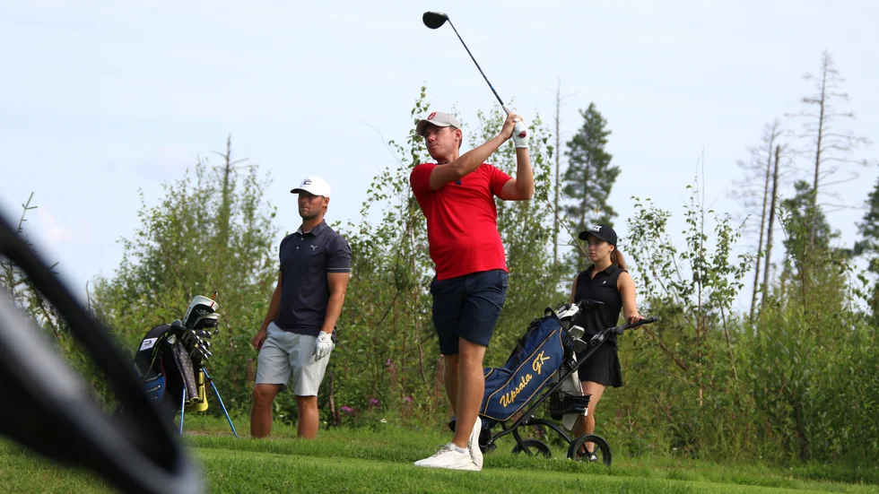 Anton Karlsson, Upsala GK, har meriter från Europatouren. Nu tävlar han i Piteå Open. 