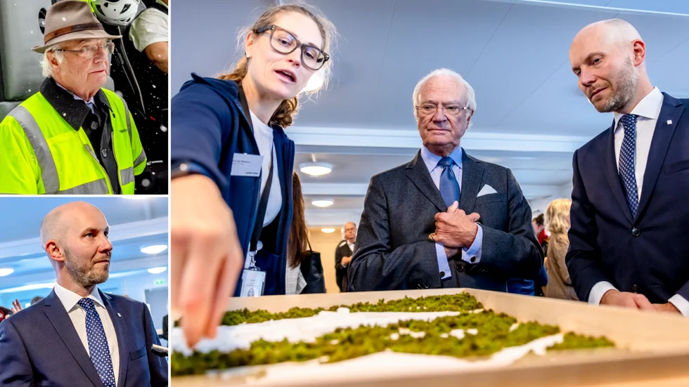Kunglig glans på H2GS. Hans Majestät Carl Gustaf visade stor nyfikenhet under besöket på industrisajten utanför Boden under torsdagen. "Det går att göra fantastiska saker när alla goda krafter samlas. Det handlar inte bara om industrin, utan de måste jobba tillsammans med kommunen också", säger kungen. På bilden också kommunalråd Claes Nordmark (S) och hållbarhetschefen Ida-Linn Näzelius, H2GS:s första anställda. 