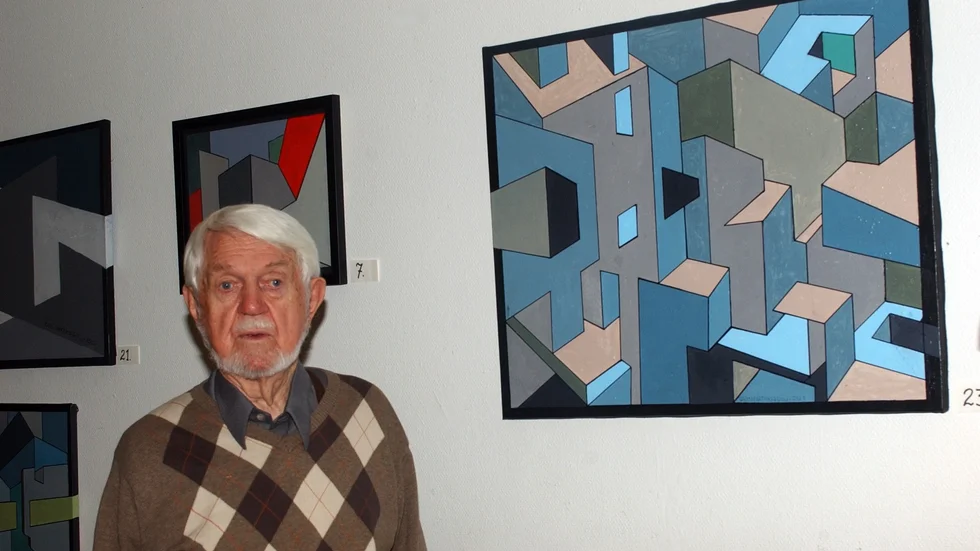 91-årige konstnären Olle Martinsson ställde nyligen ut ett 20-tal nyproducerade konstverk.
