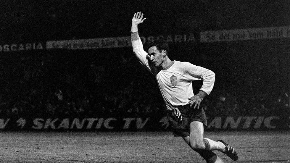 Ove Kindvall under VM-kvalmatchen mellan Sverige och Norge 1968. Sverige vann med 5–0.