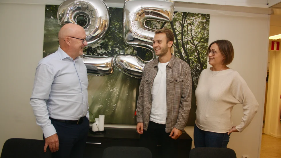 Mikael Hedström, Pontus Wikström och Kristin Vikberg arbetar på Vygons kontor i Skellefteå.