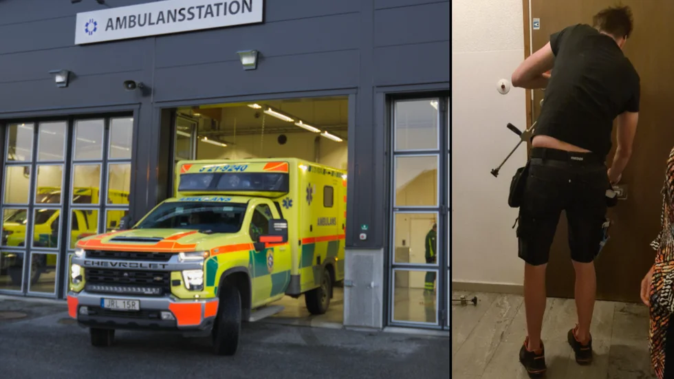 Ambulanspersonalen var tvungen att anlita låssmed för att få upp dörren hemma hos Lilian Karlsson, se bilden till höger.