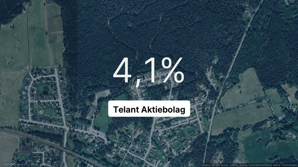 Illustrationen visar rörelsemarginalen för Telant för det senaste året. Bakgrunden är en satellitbild över företagets adress.