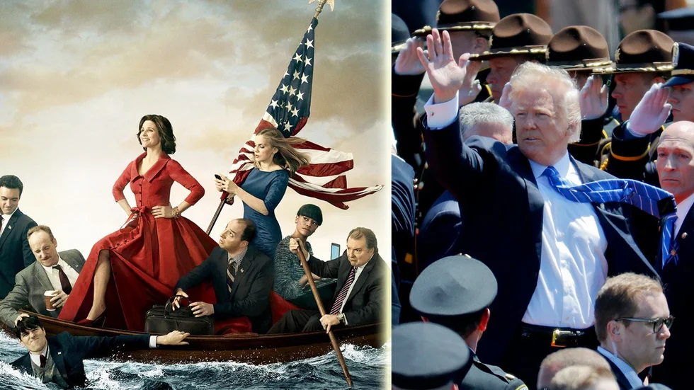 Skaparna bakom ”Veep" har talat om att serien numera är så svår att skriva då Trumps utspel ofta överträffar vad de än kan hitta på. Foto: Pressbild och TT/AP