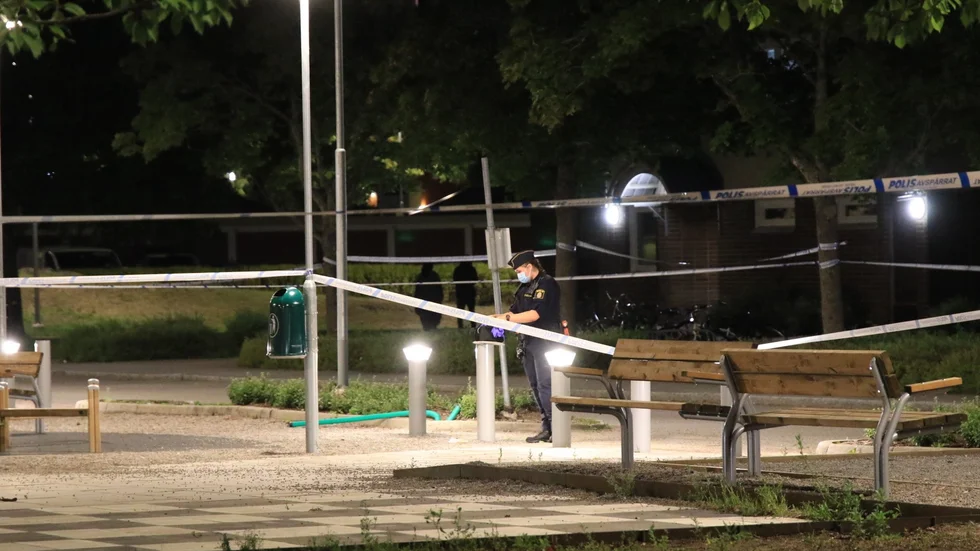 En man sköts i benet på en lekplats. Nu döms två män för gärningen.