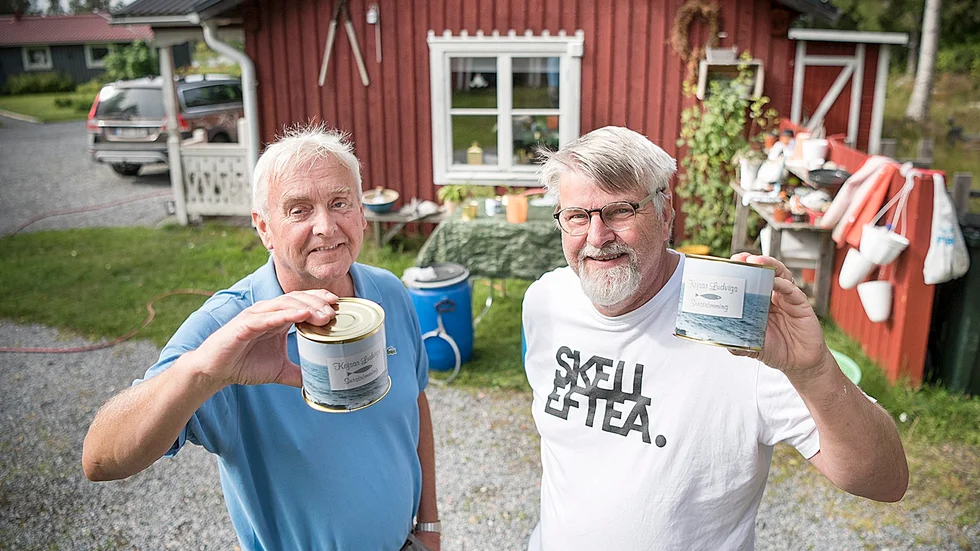 Kejsar Ludvig Surströmming. Bertil, 65 år, och Tomas Öhlund, 61 år, tillverkar sin egen surströmming tillsammans med kompisen Staffan Augustin, 68 år. Foto: Lars Eriksson.