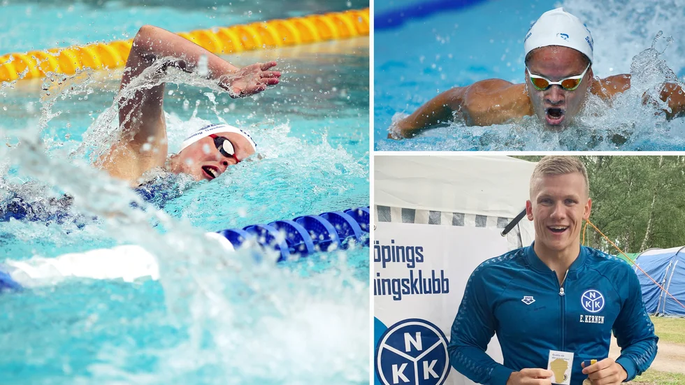 Sara Wallberg, Hampus Lovinge och Emil Kernen laddar för Swim Open.