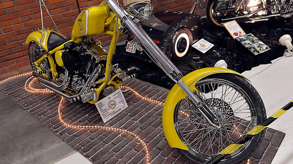 En av flera HD-motorcyklar som syns på utställningen. Foto: ULF JOHANSSON