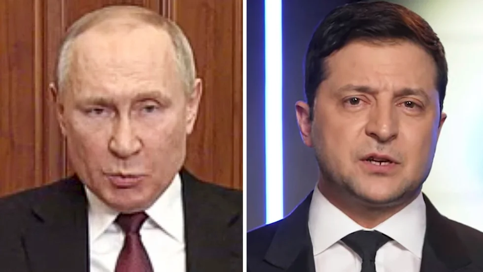 Rysslands president Vladimir Putin och Ukrainas president Volodymyr Zelenskyj.