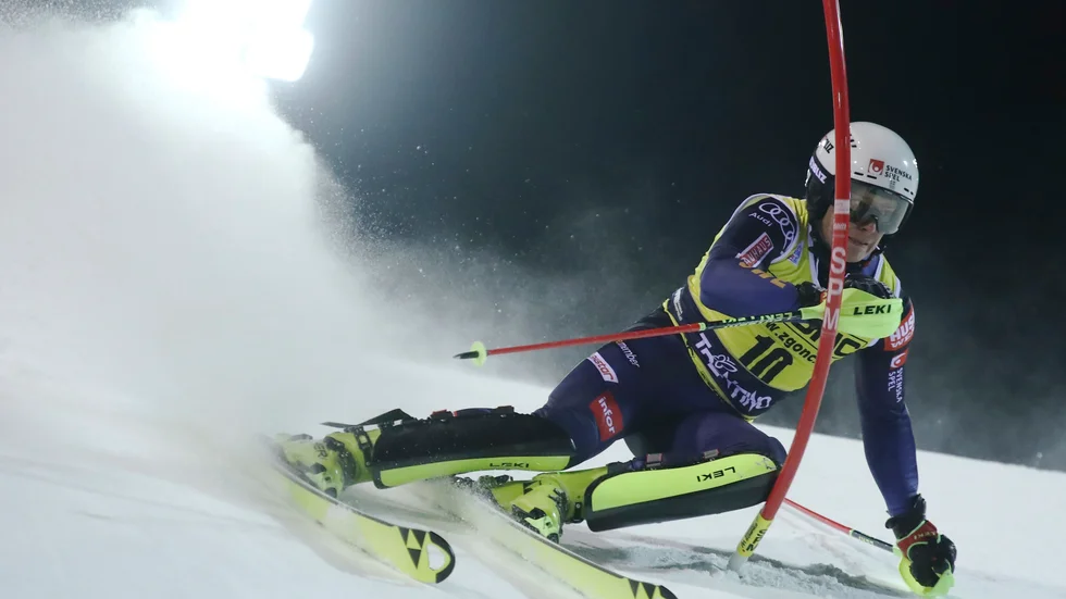 Kristoffer Jakobsen under världscupen i slalom i Italien.