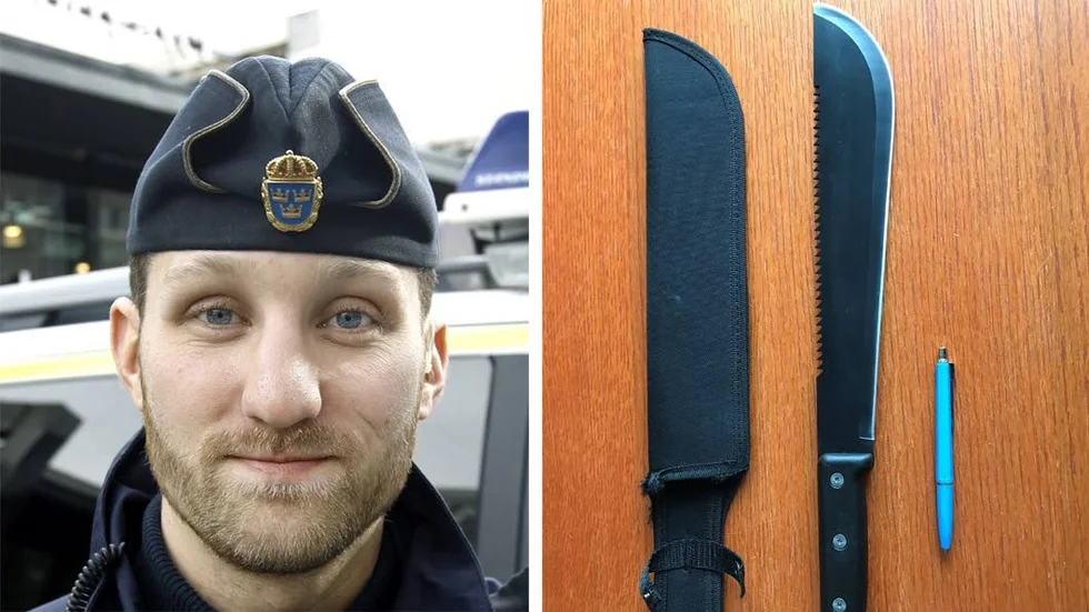 Det var en stor kniv som Martin Gunér och hans kollega hittade i en bil under lördagen.