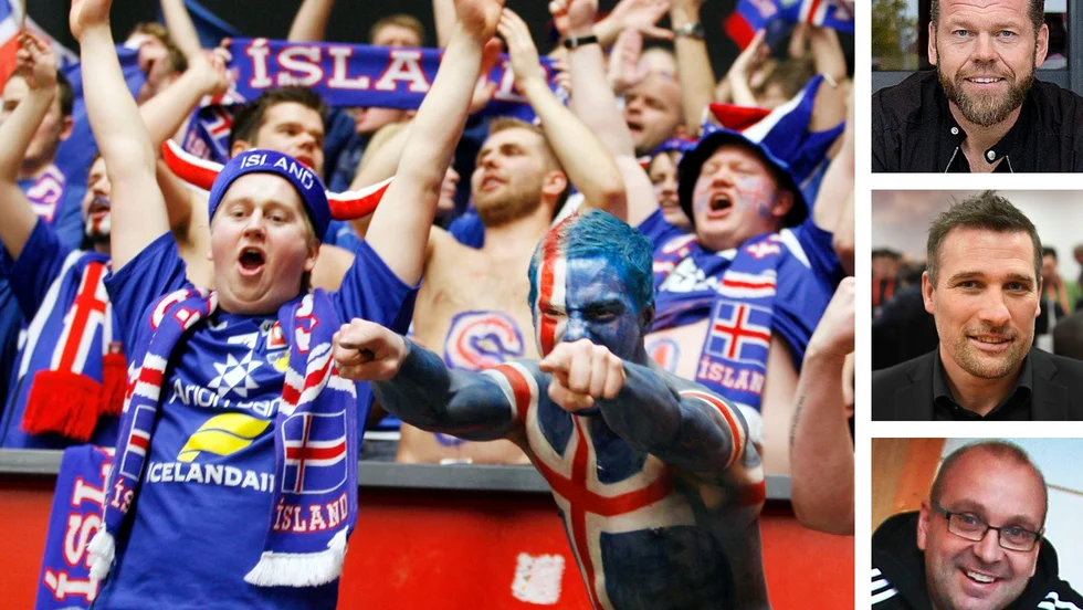 Isländska supportrar under VM 2011 i Saab arena, som då hette Cloetta center. Till höger, uppifrån och ner: Anders Thorén, Stefan Lövgren och Kristian Steen. 