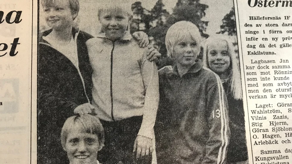 Fyra lovande KSK:are, här tillsammans med sin tränare Åke Gustafsson. Från vänster: Anders Gustafsson, Kjell Larson, Eva Ahl och Anna-Lena Eriksson.