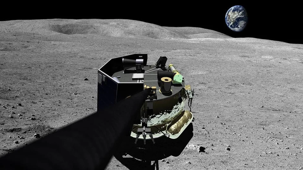 Hej månen! Illustration av farkosten  från Moon Express på vår granne i rymden.