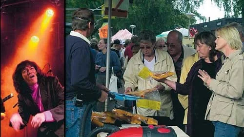 Hep Stars spelade på marknadsfesten, t v. 300 knallar och 30 000 besökare trängdes och trivdes på Hultsfreds Marknad i lördags.