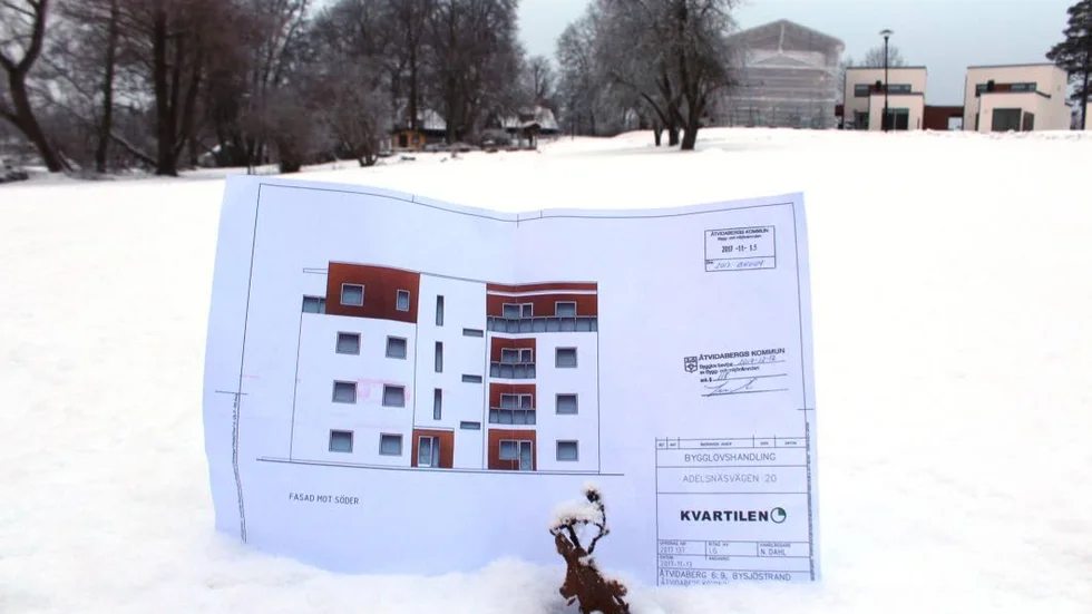 Fyrvåningshuset som ska byggas rymmer elva lägenheter.