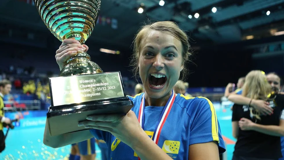 Anna jublar efter VM-guldet 2013.