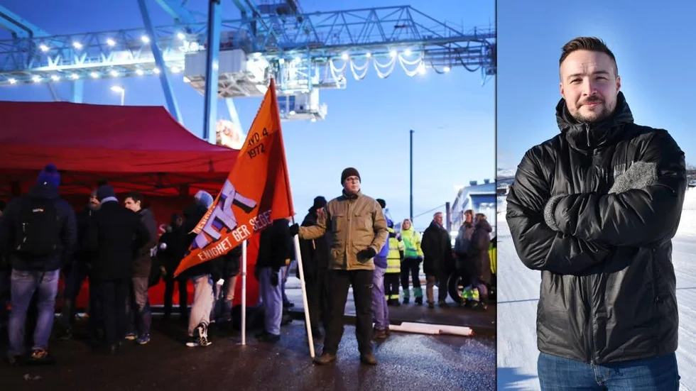 Stöttar hamnarbetare. Jari Söyrinki, gruvarbetare i Kiruna, stöttar Svenska Hamnarbetarförbundet som har en konflikt med arbetsgivaren APM terminals.