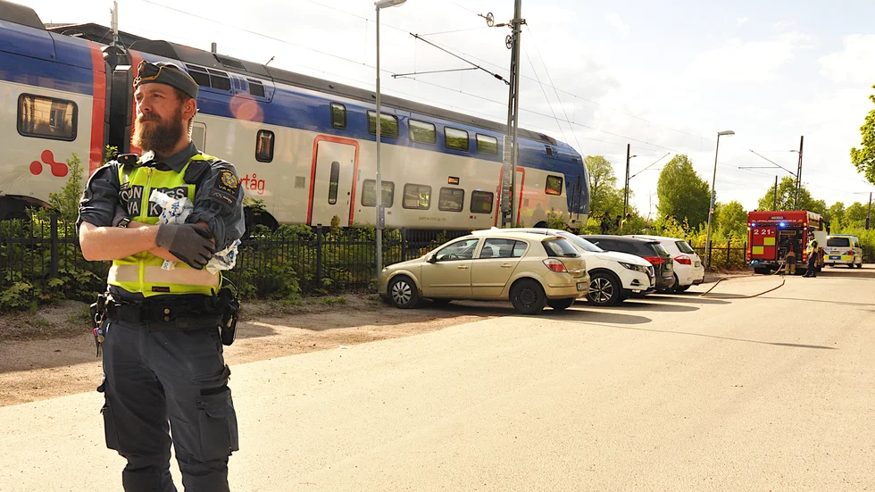 En del av parkeringen vid Österplan spärrades av i samband med dödsolyckan.