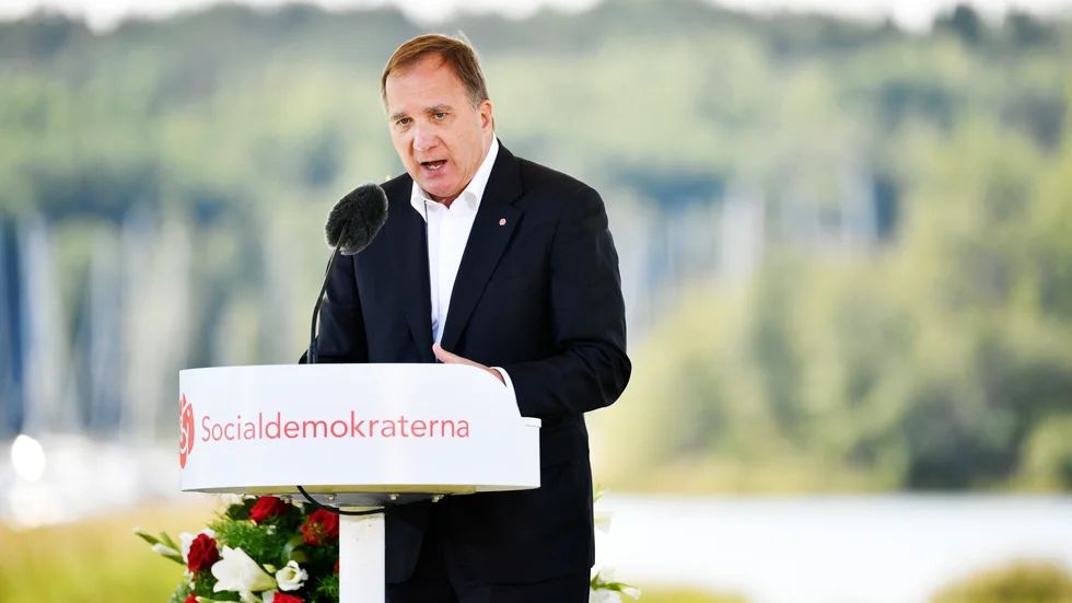 Statsminister Stefan Löfven (S) håller sitt sommartal på Runö kursgård i Åkersberga. 
