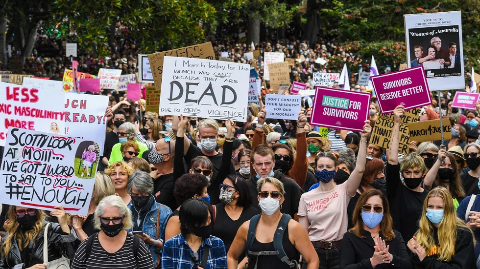 Protester i Melbourne, Australien.
