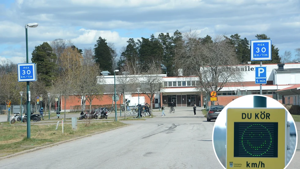 Här på Skyttegatan vid Vimarskolan passerade en bilist i 87 kilometer när kommunen satt upp "Glada Gubben" för att bilister ska se att de inte kör för fort. Det är bara en av hastigheterna som sticker ut vid liknande mätningar.