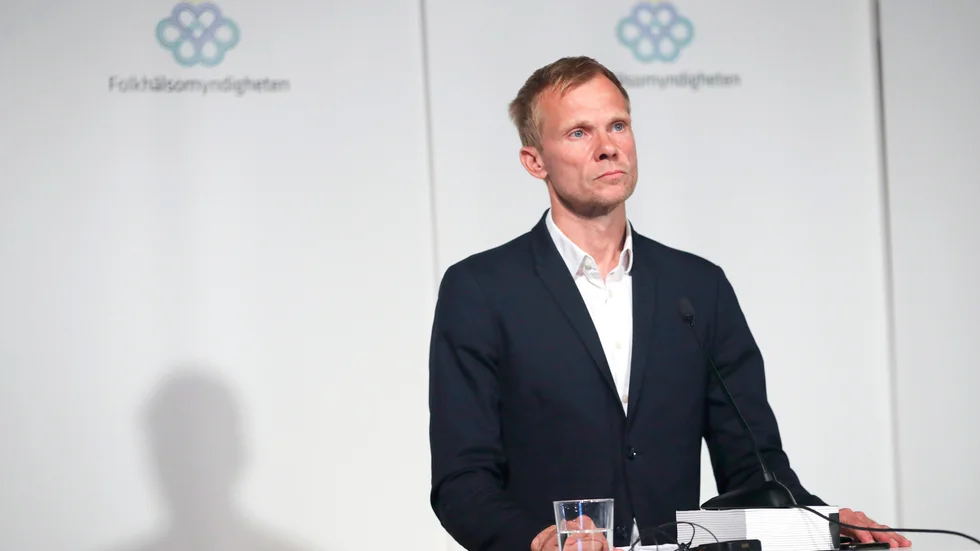 Folkhälsomyndighetens presschef Christer Janson under torsdagens pressträff.