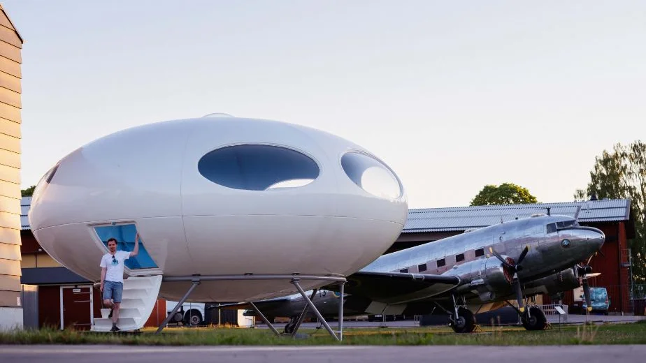 Detta så kallade Futurohus står nu vid Flygvapenmuseum i Malmslätt. 